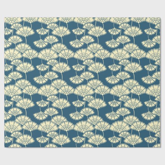 Turquoise Gold foil floral Japans patroon Cadeaupapier (Vlak)