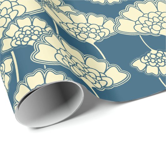Turquoise Gold foil floral Japans patroon Cadeaupapier (Rol Hoek)