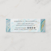 Turquoise & Gold Geode Marble Swirl Social Media Mini Visitekaartje (Achterkant)