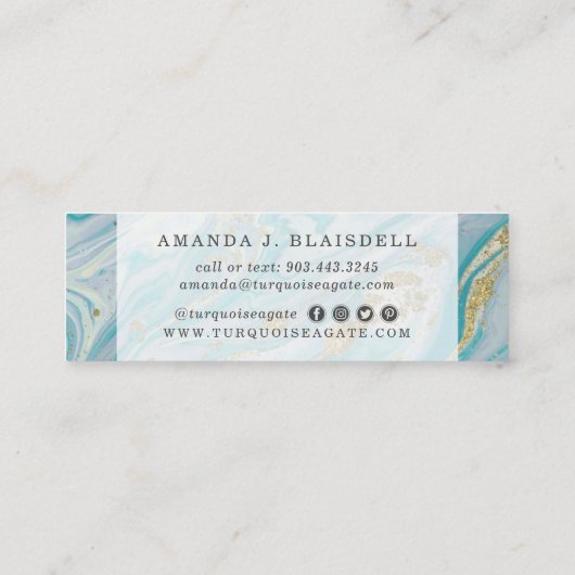 Turquoise & Gold Geode Marble Swirl Social Media Mini Visitekaartje (Achterkant)