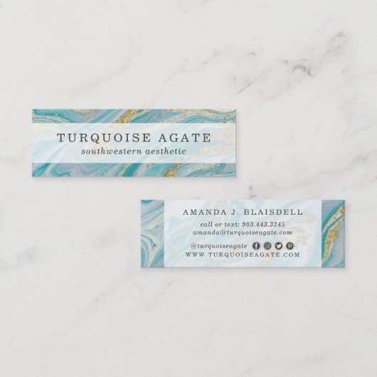 Turquoise & Gold Geode Marble Swirl Social Media Mini Visitekaartje (Voorkant / Achterkant)
