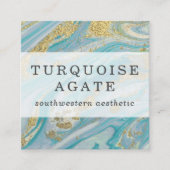 Turquoise & Gold Geode Marble Swirl Social Media Vierkante Visitekaartje (Voorkant)
