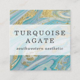 Turquoise & Gold Geode Marble Swirl Social Media Vierkante Visitekaartje
