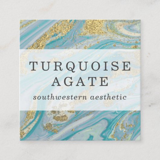 Turquoise & Gold Geode Marble Swirl Social Media Vierkante Visitekaartje (Voorkant)