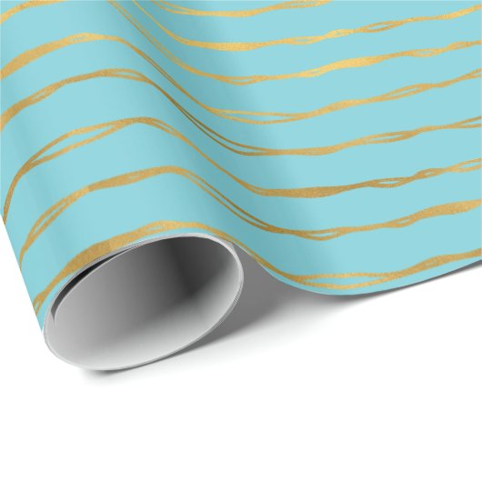 Turquoise Gold Glam Stripes Cadeaupapier (Rol Hoek)