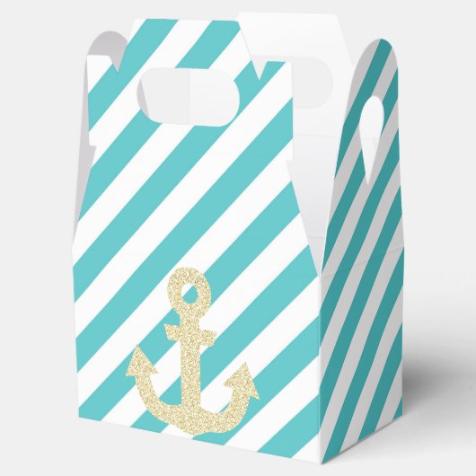 Turquoise Gold Glitter Anchor Nautical Favor Box Bedankdoosjes (Geopend)