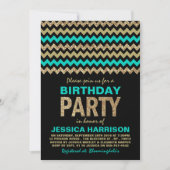 Turquoise & Gold Glitter Chevron Birthday Party Kaart (Voorkant)