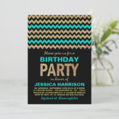 Turquoise & Gold Glitter Chevron Birthday Party Kaart (Staand voorkant)
