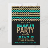 Turquoise & Gold Glitter Chevron New Years Party Kaart (Voorkant)