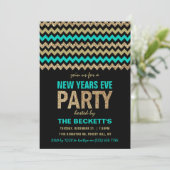 Turquoise & Gold Glitter Chevron New Years Party Kaart (Staand voorkant)