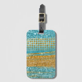Turquoise Gold Glitter Elegant Chic Bagagelabel (Voorkant (verticaal))