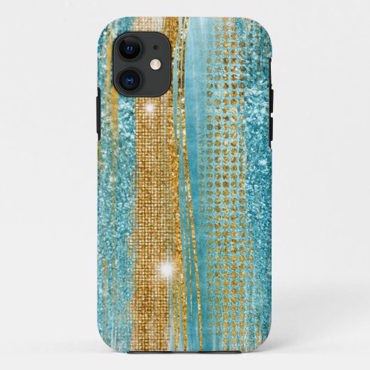 Turquoise Gold Glitter Elegant Chic Girly Case-Mate iPhone Case (Achterkant)