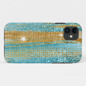 Turquoise Gold Glitter Elegant Chic Girly Case-Mate iPhone Case (Achterkant (horizontaal))