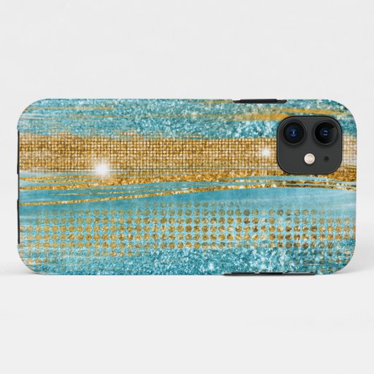 Turquoise Gold Glitter Elegant Chic Girly Case-Mate iPhone Case (Achterkant (horizontaal))