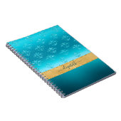 Turquoise Gold Glitter Elegant Glam Personaliseert Notitieboek (Rechterzijde)