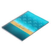 Turquoise Gold Glitter Elegant Glam Personaliseert Notitieboek (Linkerzijde)