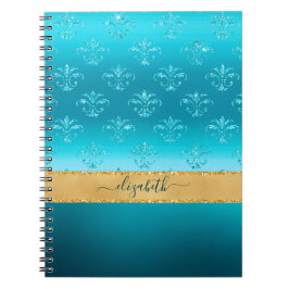 Turquoise Gold Glitter Elegant Glam Personaliseert Notitieboek