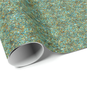 Turquoise-Gold Glitter-GIFT WRAPPING PAPER Cadeaupapier