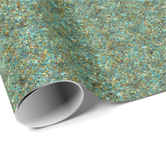 Turquoise-Gold Glitter-GIFT WRAPPING PAPER Cadeaupapier (Rol Hoek)