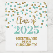 Turquoise Gold Glitter Klasse van 2025 Afstuderen Wijn Etiket (Enkel label)