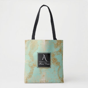*~* Turquoise Gold Glitter Shabby Golden Tote Bag