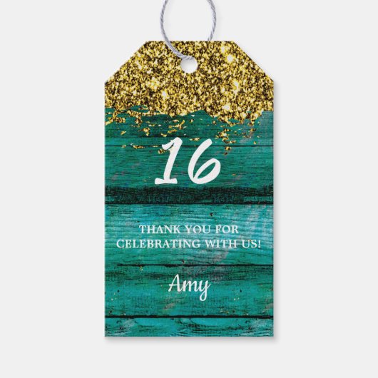 Turquoise Gold Glitter Sparkle Girly Birthday Cadeaulabel (Voorkant)