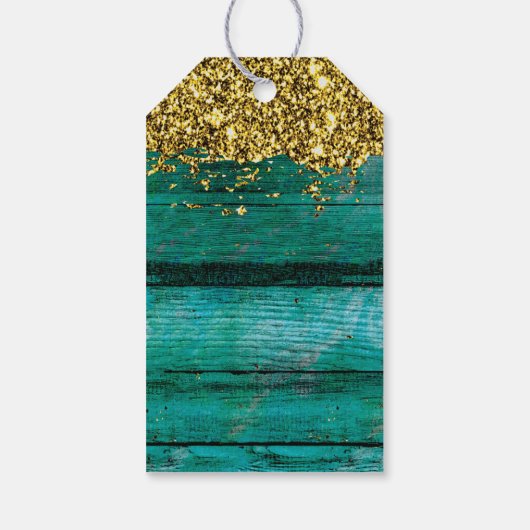 Turquoise Gold Glitter Sparkle Girly Birthday Cadeaulabel (Achterkant)