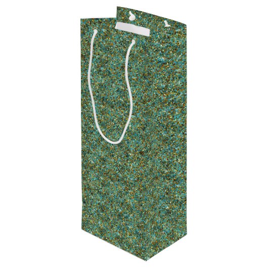 Turquoise-Gold Glitter-WINE GIFT BAG Wijn Cadeautas (Achterkant Gekanteld)