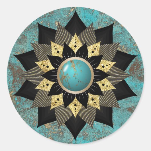Turquoise & Gold Lotus Flower Mandala Elegant Ronde Sticker (Voorkant)