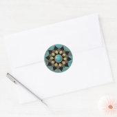 Turquoise & Gold Lotus Flower Mandala Elegant Ronde Sticker (Envelop)