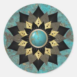 Turquoise & Gold Lotus Flower Mandala Elegant Ronde Sticker