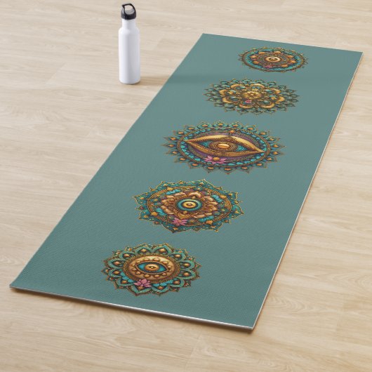 Turquoise Gold Lotus Mandala Art - Teal Meditation Yogamat (In situ)