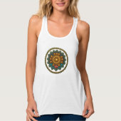 Turquoise Gold Lotus Mandala -Boho Fantasy Graphic Tanktop (Voorkant)