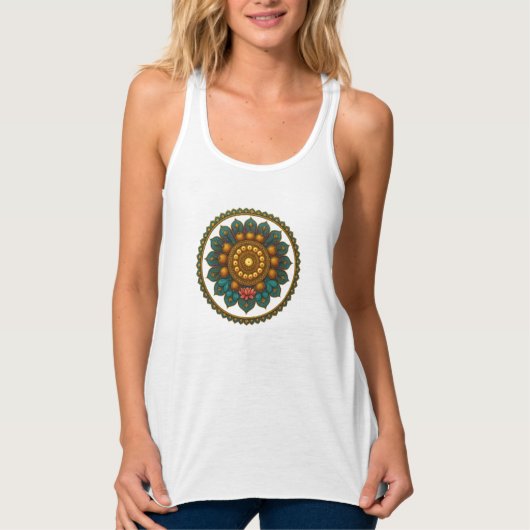 Turquoise Gold Lotus Mandala -Boho Fantasy Graphic Tanktop (Voorkant)
