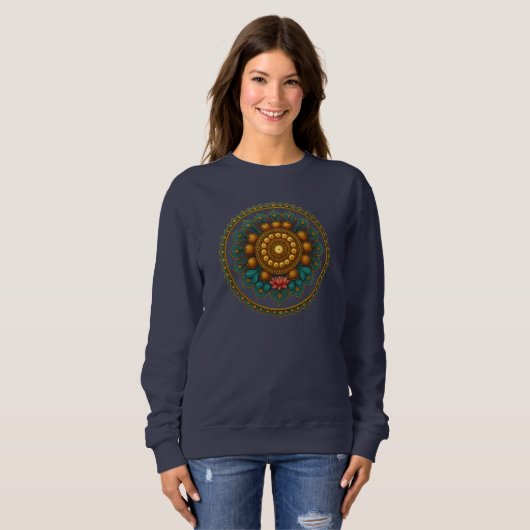 Turquoise Gold Lotus Mandala -Boho Fantasy Graphic Trui (Voorkant volledig)