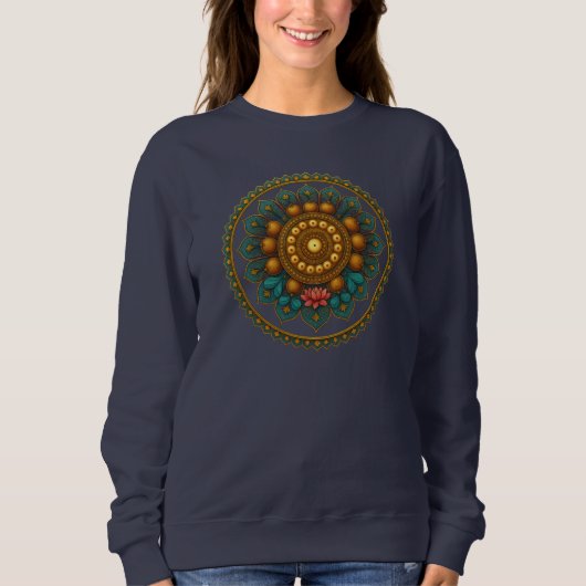 Turquoise Gold Lotus Mandala -Boho Fantasy Graphic Trui (Voorkant)