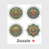 Turquoise Gold Lotus Mandala - Fantasy Graphic 4pc Sticker (Vel)