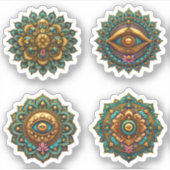 Turquoise Gold Lotus Mandala - Fantasy Graphic 4pc Sticker (Voorkant)