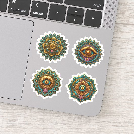 Turquoise Gold Lotus Mandala - Fantasy Graphic 4pc Sticker (Detail)