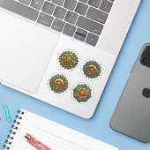 Turquoise Gold Lotus Mandala - Fantasy Graphic 4pc Sticker (Laptop met iPhone)