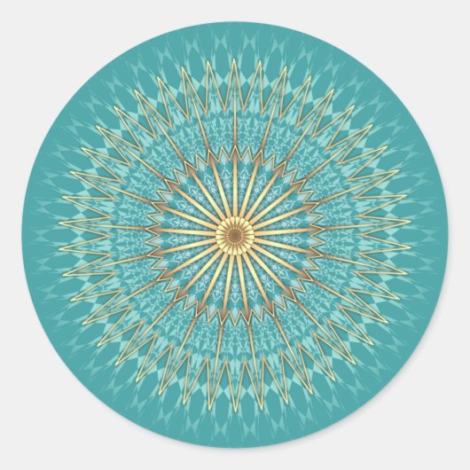Turquoise Gold Mandala Pattern Ronde Sticker (Voorkant)