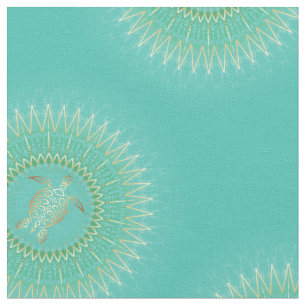 Turquoise Gold Mandala Turtle Tribal Animal Stof