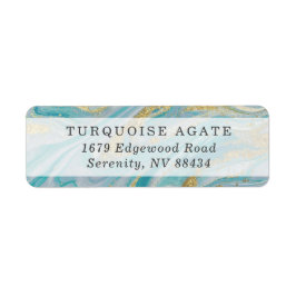 Turquoise & Gold Marble Swirl Agate Geode Adres Etiket