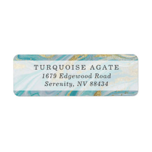 Turquoise & Gold Marble Swirl Agate Geode Adres Etiket