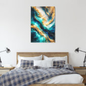Turquoise & Gold Marble Swirls Canvas Print (Insitu (Slaapkamer))