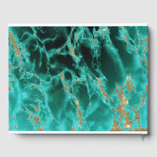 Turquoise Gold Marble Waterverf BarefootBride™ Gastenboek (Achterkant)