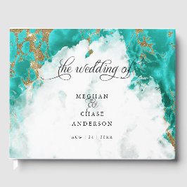 Turquoise Gold Marble Waterverf BarefootBride™ Gastenboek