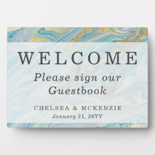 Turquoise & Gold Marble Welcome Weddenbook Fotoplaat