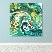 Turquoise, Gold, marmer Fluid Art Canvas Afdruk (Insitu (Houten vloer))