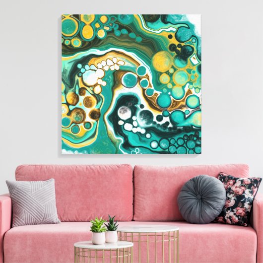 Turquoise, Gold, marmer Fluid Art Canvas Afdruk (Insitu (Woonkamer))